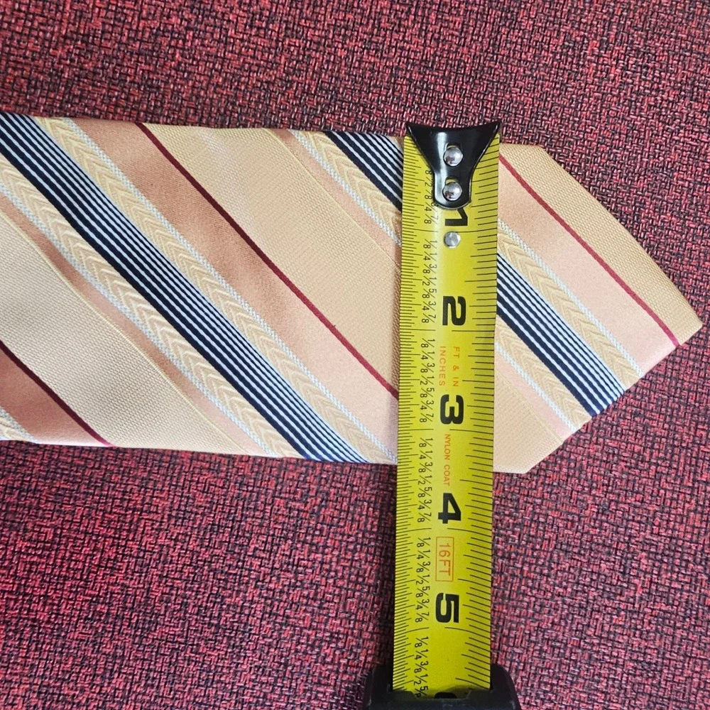 Ermenegildo Zegna Silk Cotton Striped Tie Gold Peach Navy‎ Italian Luxury Preppy